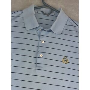Sage Valley Mens Medium Blue Striped 100% Cotton Short Sleeve Golf Polo Shirt SV